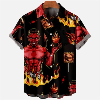 Дьявольский ужас 3D-печатная гавайская рубашка Мужская одежда Свободные дышащие мужские рубашки Летняя мужская рубашка Мужская одежда с коротким рукавом Изображение