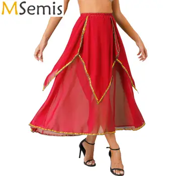 Женская юбка для танца живота с нерегулярным наложением Восточная Индия Танцевальный костюм Хэллоуин Ролевая игра Тематическая вечеринка Карнавал Юбки с оборками Изображение