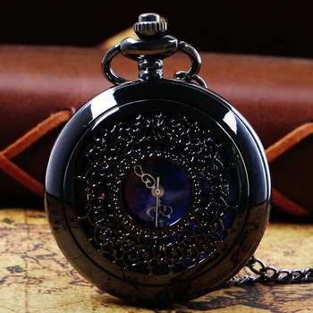  звездное небо голубые римские цифры циферблат карманные часы винтаж черный модный подарок кулон часы для детей mlae Изображение