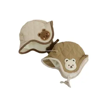 Зимняя шапка Мальчик Девочка Шапочка Шапочка Вышивка Медведь Шапки-ушанки Шапка для защиты ушей Изображение