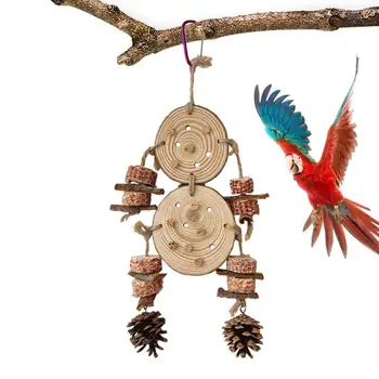  Игрушки для кормления птиц Натуральные жевательные игрушки Декор из сосновых шишек Многослойное расположение Металлический крючок Заточка клюва для мини-ара Изображение