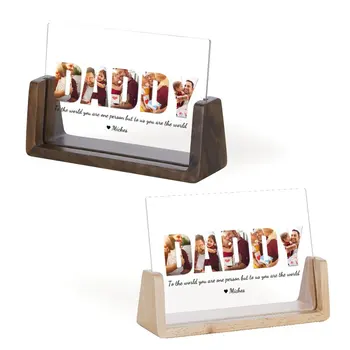 Индивидуальная фоторамка для папы Папа Персонализированные деревянные настольные фоторамки Пользовательские фоторамки Подарки на День отца Изображение