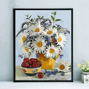 Картина маслом - ручная роспись красочная гостиная растение пейзаж цветок декоративная масляная живопись перилла и маргаритка Изображение