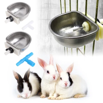  Кормушка для кроликов Чаша из нержавеющей стали Автоматическая поилка для кроликов для хомяков Изображение