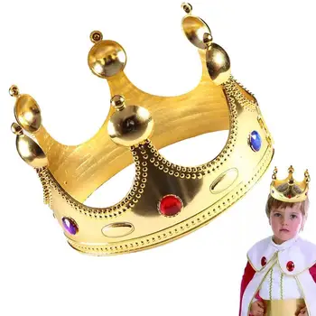  Корона Мальчика День Рождения Золотой Король Короны Драгоценные Камни Изысканные Узоры Фотография Наряды Для Детей Украшение Дня Рождения Изображение