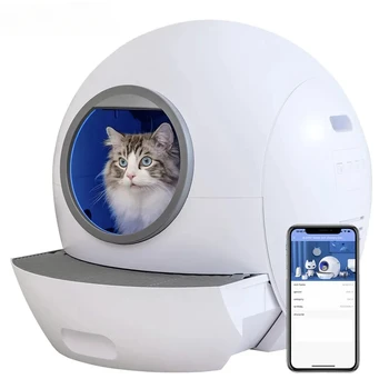  Кошачий туалет Wi-Fi Самоочищающийся умный автоматический лоток для домашних животных Управление приложением Большой полностью закрытый ящик для туалета с защитой от брызг для кошек Изображение