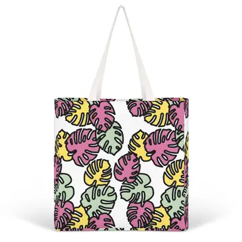  красочные листья полностью напечатанная холщовая сумка тканевая сумка для печати холщ сумка для женщин пляжная сумка для настройки большой сумки для покупателей Изображение