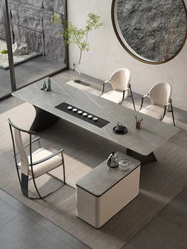 Легкий роскошный домашний чайный стол, офисная чайная комната, каменная плита, чайный стол кунг-фу, современный и простой чайный стол Изображение