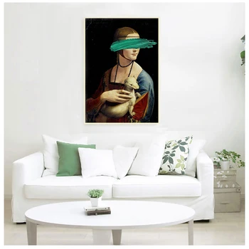 Леонардо да Винчи - Дама с горностаем Холст Художественные картины Обложка Лицо Поп-арт Холст Картина Для гостиной Украшение стены Изображение