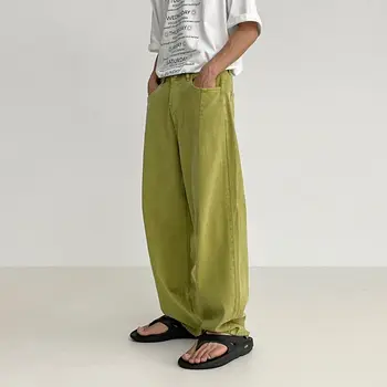 Летние мужские джинсы из мягкой ткани Тонкие свободные прямые брюки Кулиска Эластичная талия Повседневные брюки в корейском стиле Плюс размер H77 Изображение