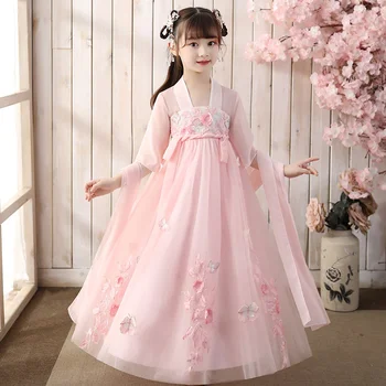 Маленькая девочка супер фея юбка костюм для девочек платье детская одежда древний стиль детский танский костюм стиль весна ханьфу Изображение