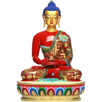 Медь Латунь Цветная живопись Статуя Будды Амитабхи Шакьямуни Тибетский буддизм Скульптура Непала Изображение