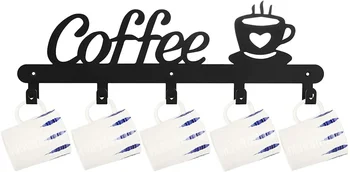  металлическая подставка для кофейных кружек, настенный держатель для кофейных кружек, настенный держатель для кофейных чашек, настенные крючки для кофейных чашек, крючки для одежды, вешалка для одежды Изображение