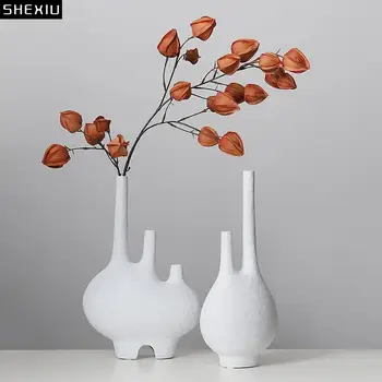 Минималистичные поделки из смолы Белая ваза Искусственные цветы Декоративная цветочная композиция Украшение стола Простота Цветочные вазы Изображение