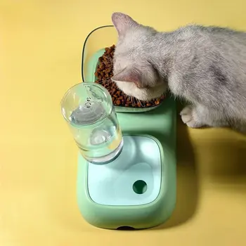  Миска для воды для кошек с защитой от опрокидывания Практичная съемная пластиковая автоматическая кормушка для кошек Товары для домашних животных для щенков Изображение