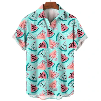 Модная гавайская мужская рубашка 3d фруктовый принт летняя повседневная рубашка с коротким рукавом топы свободная дышащая мужская одежда оверсайз Изображение