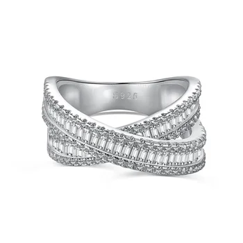 Модное женское закрытое кольцо из серебра 925 пробы с бриллиантовым дизайном Full Zircon Универсальный женский орнамент Изображение