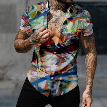Мужская мода Гавайский стиль Картина маслом Рубашка 3D-печать Уютная повседневная пляжная одежда оверсайз с коротким рукавом 1 Изображение