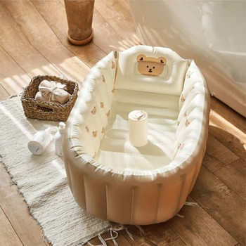 Надувная ванна для новорожденного Крытый плавательный бассейн Складная дорожная ванна из ПВХ Герметичный игровой бассейн для младенцев Изображение