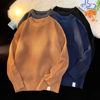 Новые топы с длинным рукавом Мужской вязаный кашемировый свитер Пуловеры с круглым вырезом Трикотаж Свитер большого размера Зимние высококачественные джемперы E94 Изображение