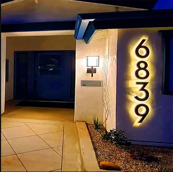  Открытый 3D Номер дома Подсветка Световой знак Нержавеющая сталь 3D Светодиодный Иллюминальный Свет Адрес Номера Дверная Табличка Свет Изображение