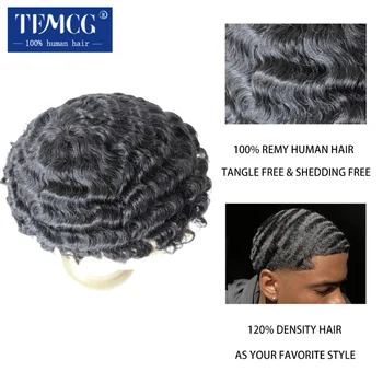 Парик для мужчин Полный кружевной афро парик 12 мм Парики для черных мужчин Мужской волосяной протез 100% Система человеческих волос Мужской парик Изображение