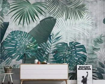 Пользовательские фотообои Нарисованные вручную тропические растения листья современный минималистичный телевизор фон настенная живопись 3d обои Изображение
