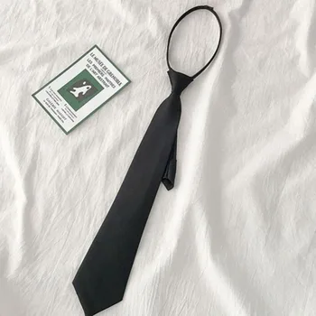  Простая униформа Черный галстук Новый матовый зажим на костюме Галстуки на молнии Без галстука Унисекс Ленивые галстуки на шею Мужчины Изображение