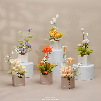 Розы Орхидеи Китайский стиль Вечный цветок Серия Сборка Мини-частицы Строительные блоки Украшение Модель Игрушки Подарки на день рождения Изображение