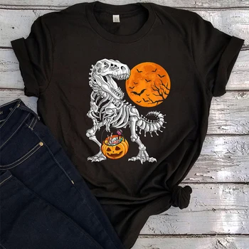 Рубашки на Хэллоуин Футболка с динозавром-скелетом Жуткая рубашка Милая рубашка на Хэллоуин Футболка с динозавром на Хэллоуин Эстетика Изображение