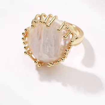  ручной работы дизайнер леди натуральное жемчужное кольцо в форме барокко темперамент элегантное открытое кольцо женский подарок Изображение