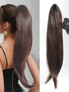 Синтетический 24-дюймовый зажим для когтей Наращивание волос с хвостом Длинные вьющиеся волосы Натуральные микро вьющиеся волосы Пони Хвост для женщин Изображение