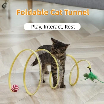 Сложенный туннель для кошек S Тип Кошки Туннель Пружинная Игрушка Мышь Туннель С Шариками И Морщинистыми Кошка Уличные Игрушки Для Кошек Для Котенка Интерактивные Изображение