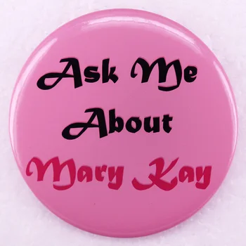 Спросите меня о Mary Kay Pinback Кнопка Булавка Розовая жестя Значок Девочки Ювелирные изделия 58 мм Изображение