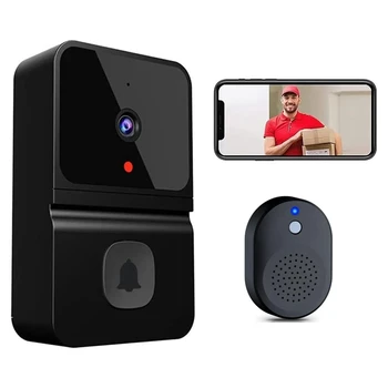  Умные видеодверные звонки Беспроводной Wi-Fi Видеодомофон с камерой Черный умный дверной звонок безопасности Изображение