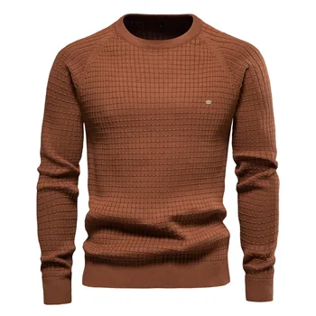  универсальные мужские свитера из 100% хлопка Грязный цвет O-образный вырез Высококачественные сетчатые пуловеры Мужские новые зимние осенние базовые свитера для мужчин Изображение