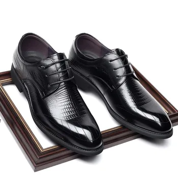 Формальная мужская обувь Dermis Деловое платье Кожаные туфли Мужские остроконечные кожаные туфли на шнуровке Zapatos de Cuero para hombres Изображение