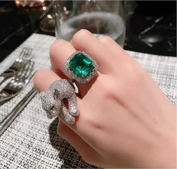французское роскошное ретро роскошное кольцо темперамента женское открытое цветное сокровище леопардовое кольцо регулируемый набор колец на указательный палец Изображение