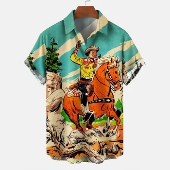 Хлопковые смеси Рубашки и топы с коротким рукавом Гавайская рубашка Стиль 4 Изображение